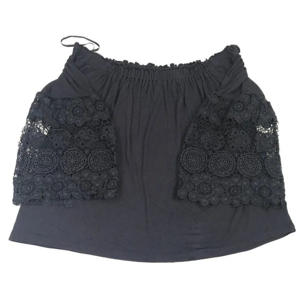 LOFT Womens Off The Shoulder Top Blue Lace 3/4 Sleeve Shirt Stretch PL Petites